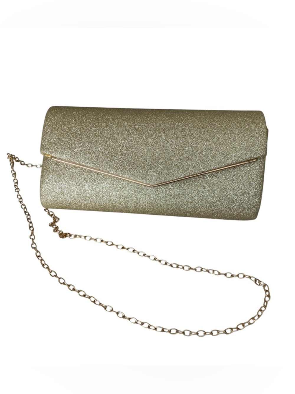 Gold Glitter Envelope Clutch Purse with Chain Strap